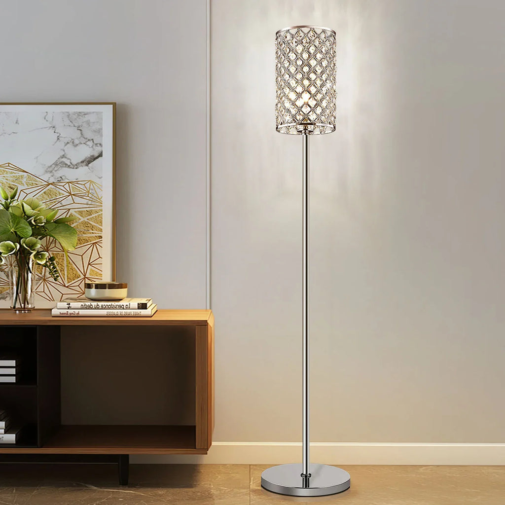 LED Floor Lamp Gold/Silver Luxury Crystal Lampshade Home Bedroom Bedside Decor Light Hotel Living Room Sofa Standing Lamp