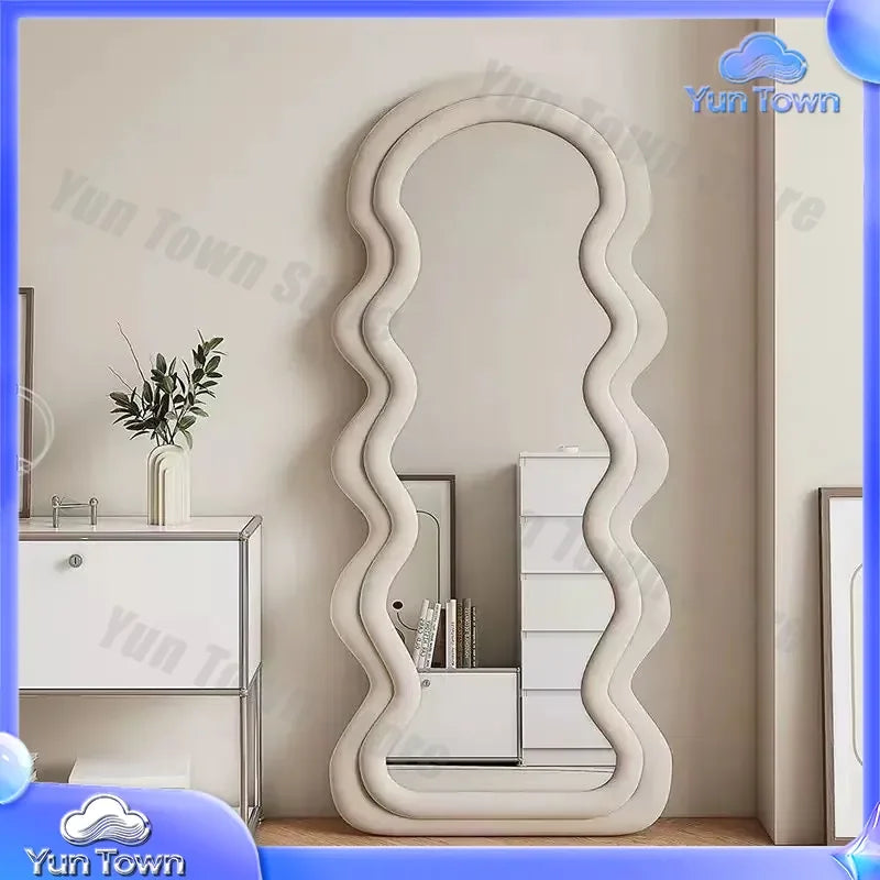 Full-Length Mirror for Home Clothing Store Fitting Room Instagram Floor-To-Ceiling Mirror Cream Standing Mirror Modern