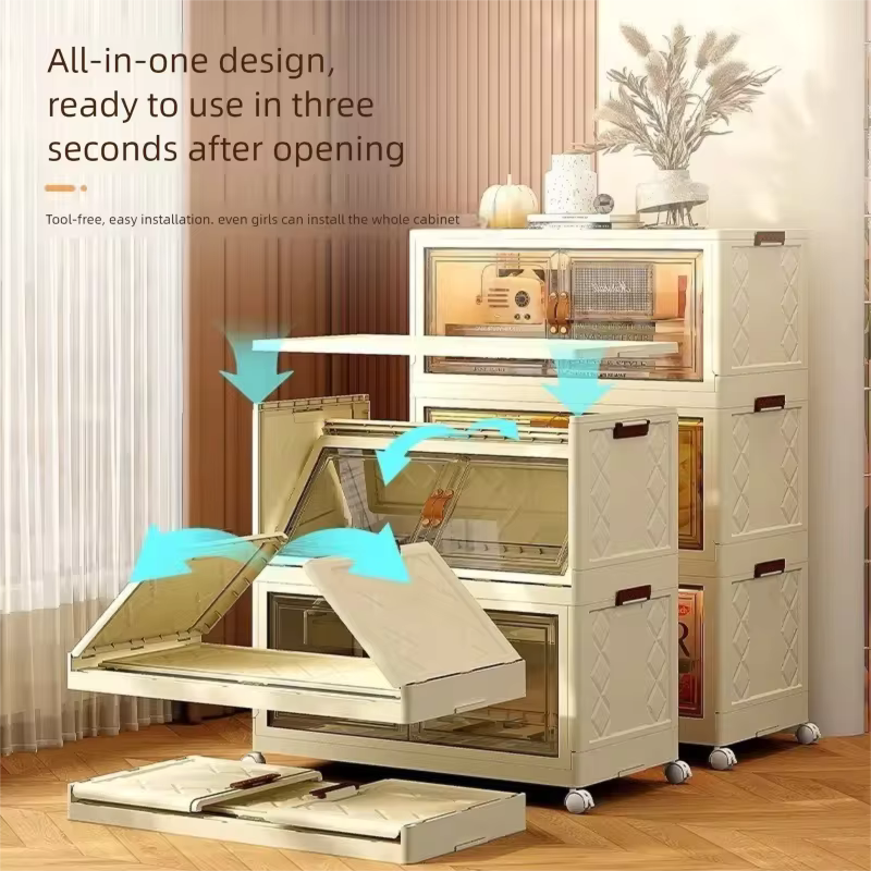 Foldable Storage Cabinet with Shelves for Kitchen, Living Room & Bedroom