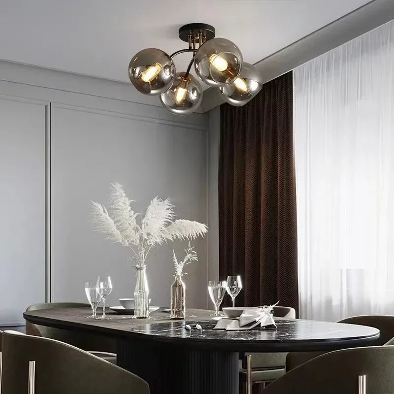 2026 Modern Led Ceiling Lights Transparent Smoke Grey Glass Lampshade Design Black Gold Nordic Ceiling Lamp Bedroom Decoration L