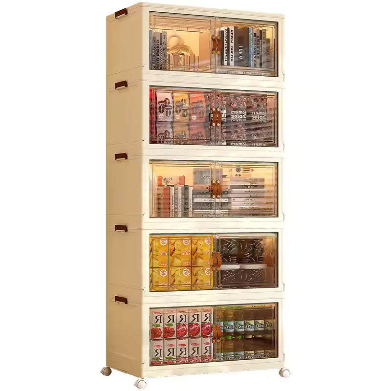 Foldable Storage Cabinet with Shelves for Kitchen, Living Room & Bedroom