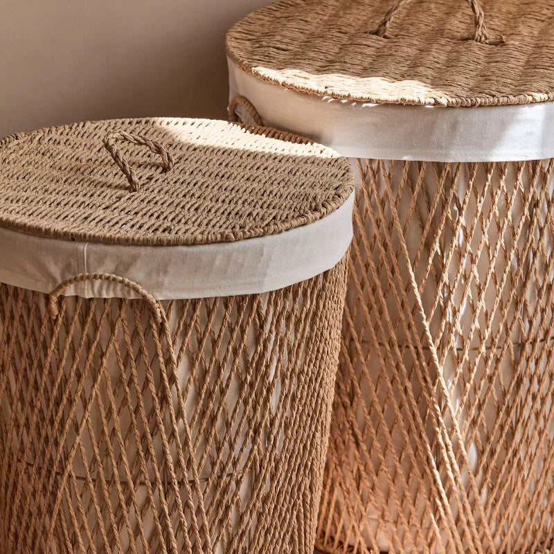 Japanese Style Rattan Laundry Hamper with Lid - Breathable Dustproof Dirty Clothes Basket for Bathroom,Laundry Room Storage