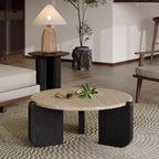 Wabi Sabi Minimalist Solid Wood Travertine round Coffee Table Living Room Balcony Small Space Home Decor Novelty New Indoor