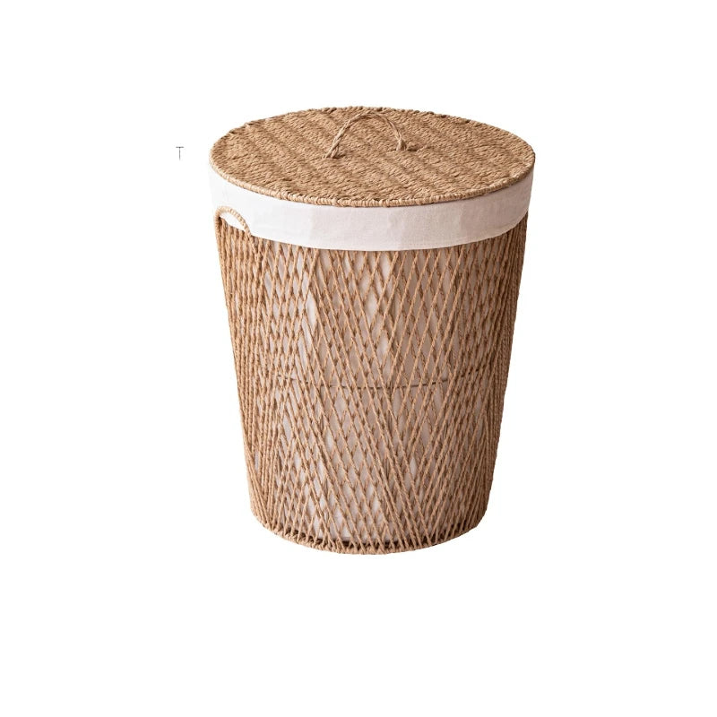 Japanese Style Rattan Laundry Hamper with Lid - Breathable Dustproof Dirty Clothes Basket for Bathroom,Laundry Room Storage