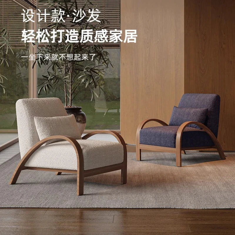 Simple Modern Creative Solid Wood Armchair, Nordic Living Room Sheepfold Velvet Sofa Chair, Designer Fabric Leisure Single Chair