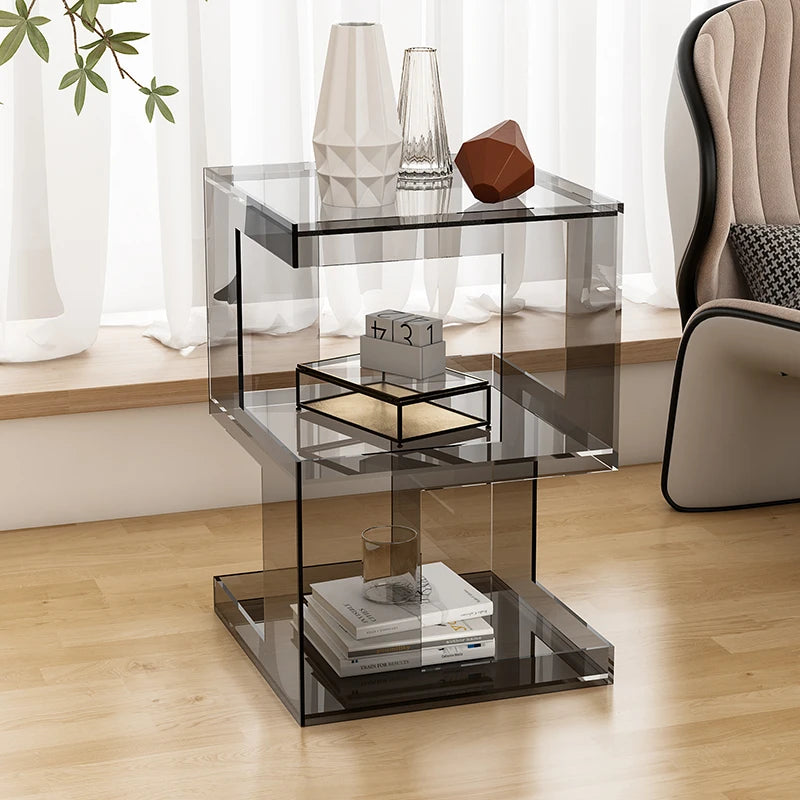 Minimalist Acrylic Sofa Side Table Creative Corner Organizer Multi-Functional Storage Rack Bedroom Decor Corner Table