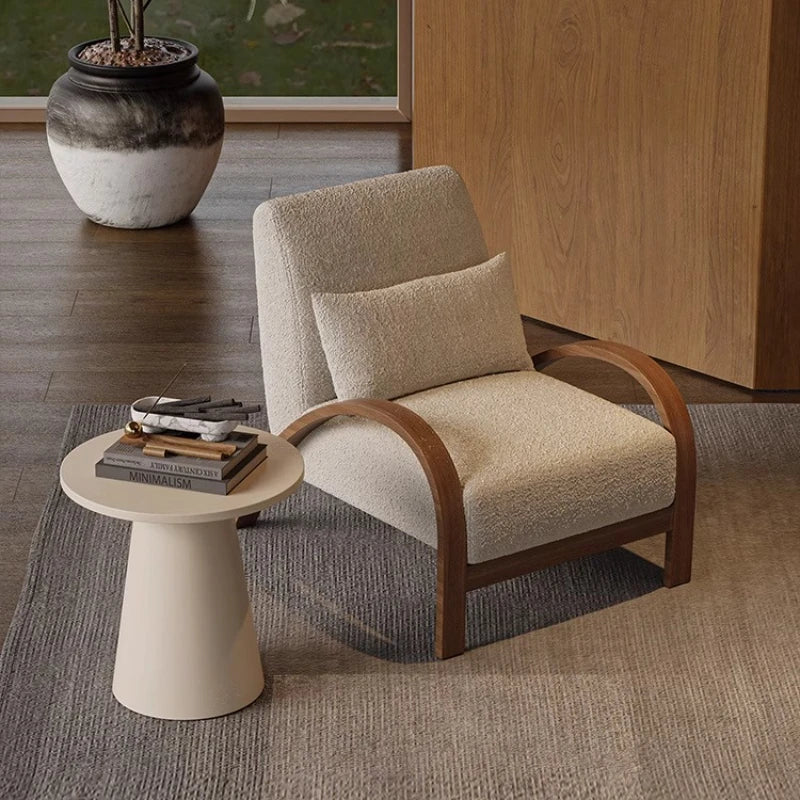 Simple Modern Creative Solid Wood Armchair, Nordic Living Room Sheepfold Velvet Sofa Chair, Designer Fabric Leisure Single Chair