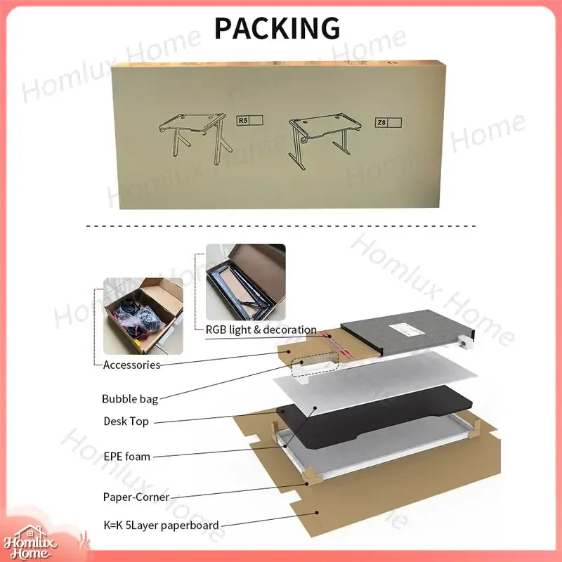 Luxury Modern Multifunctional Gaming Desk for Esports RGB LED Lighting Ergonomic Design Wooden Desktop Steel Frame Computer