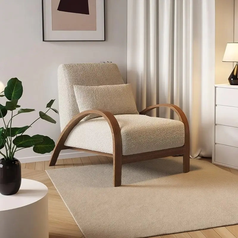 Simple Modern Creative Solid Wood Armchair, Nordic Living Room Sheepfold Velvet Sofa Chair, Designer Fabric Leisure Single Chair