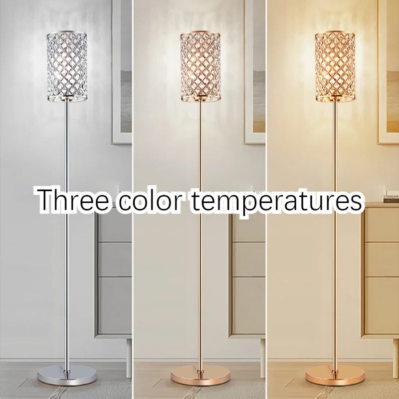LED Floor Lamp Gold/Silver Luxury Crystal Lampshade Home Bedroom Bedside Decor Light Hotel Living Room Sofa Standing Lamp