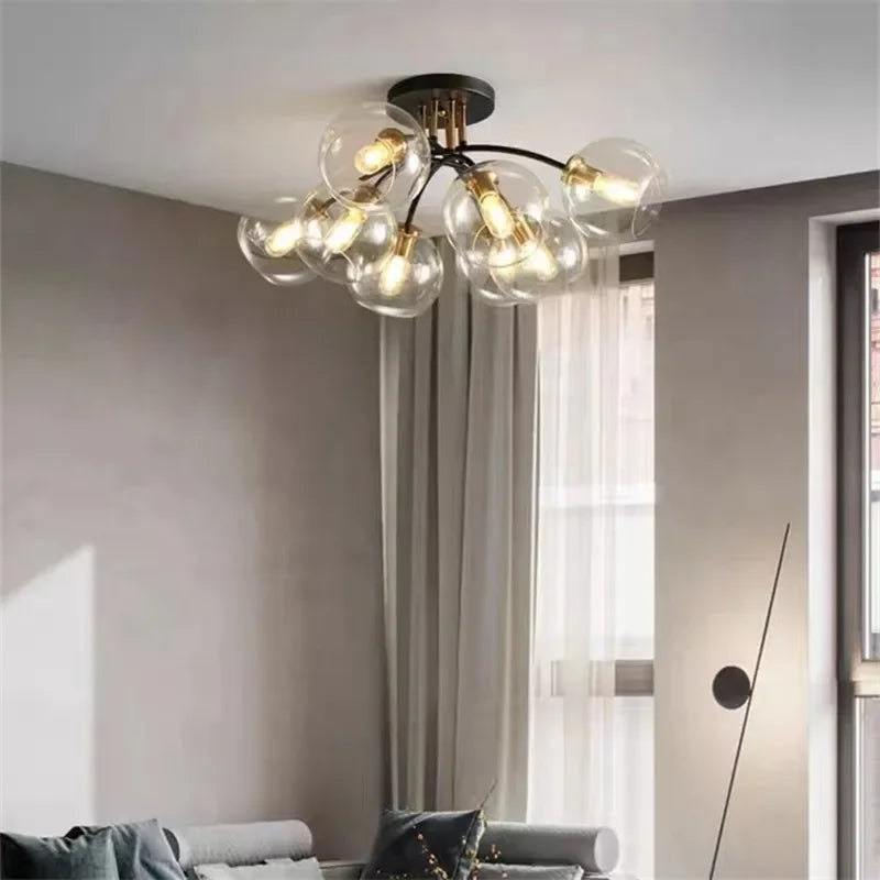 2026 Modern Led Ceiling Lights Transparent Smoke Grey Glass Lampshade Design Black Gold Nordic Ceiling Lamp Bedroom Decoration L