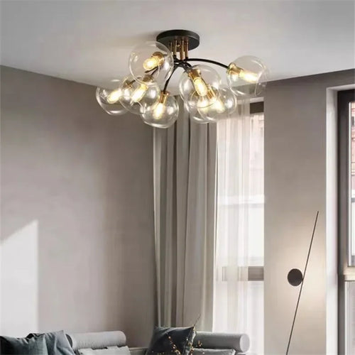 2026 Modern Led Ceiling Lights Transparent Smoke Grey Glass Lampshade Design Black Gold Nordic Ceiling Lamp Bedroom Decoration L