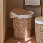 Japanese Style Rattan Laundry Hamper with Lid - Breathable Dustproof Dirty Clothes Basket for Bathroom,Laundry Room Storage
