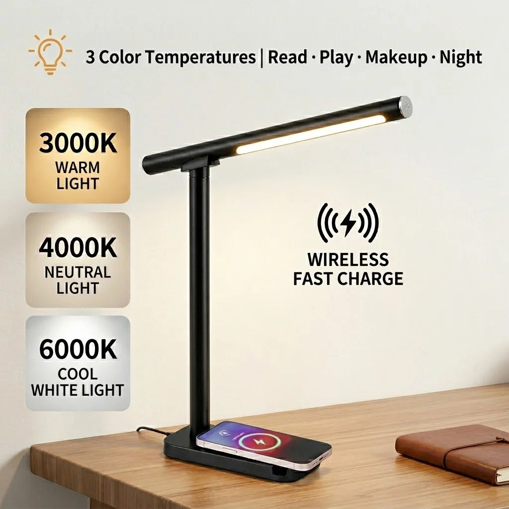 Dimmable 3-In-1 LED Desk Lamp-Wireless Charger, Magnetic Wall Light & Handheld Flashlight, Detachable Reading Light，Customizable