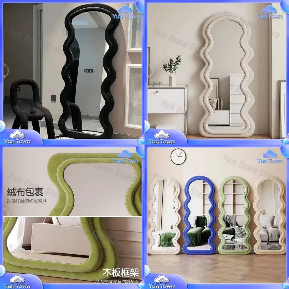 Full-Length Mirror for Home Clothing Store Fitting Room Instagram Floor-To-Ceiling Mirror Cream Standing Mirror Modern