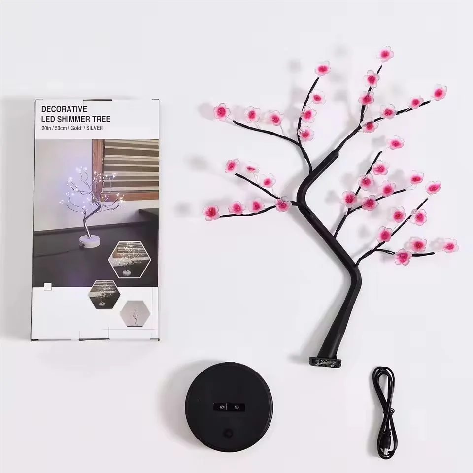 1PC LED Artificial Cherry Tree Bonsai Night Light Usb/Battery Powered Table Lamp Touch Switch Fairy Light for Wedding Home Decor