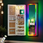 Over the Door Jewelry Organizer with LED Lights, 47.2" Full Length Mirror with Storage, Wall Mounted Jewelry Armoire