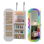 Over the Door Jewelry Organizer with LED Lights, 47.2" Full Length Mirror with Storage, Wall Mounted Jewelry Armoire