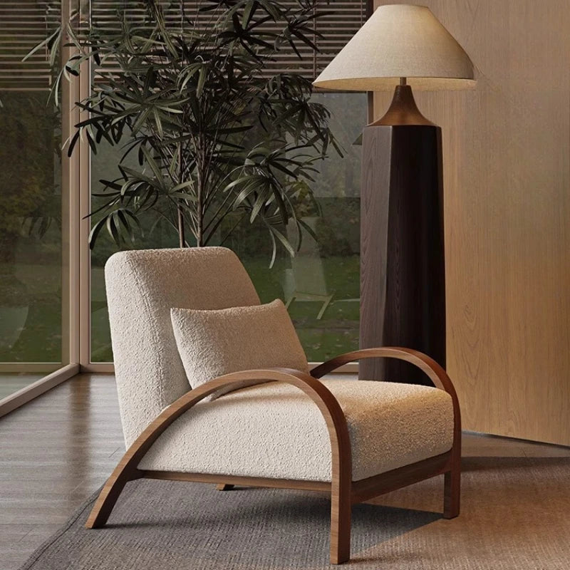 Simple Modern Creative Solid Wood Armchair, Nordic Living Room Sheepfold Velvet Sofa Chair, Designer Fabric Leisure Single Chair