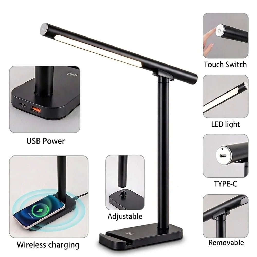 Dimmable 3-In-1 LED Desk Lamp-Wireless Charger, Magnetic Wall Light & Handheld Flashlight, Detachable Reading Light，Customizable