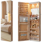 Over the Door Jewelry Organizer with LED Lights, 47.2" Full Length Mirror with Storage, Wall Mounted Jewelry Armoire
