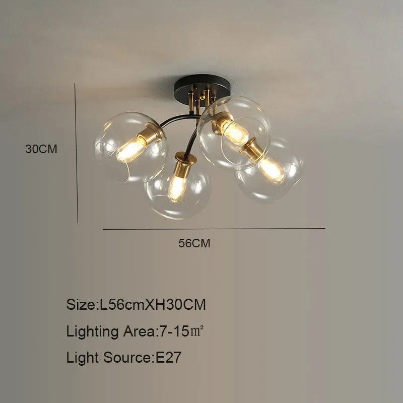 2026 Modern Led Ceiling Lights Transparent Smoke Grey Glass Lampshade Design Black Gold Nordic Ceiling Lamp Bedroom Decoration L
