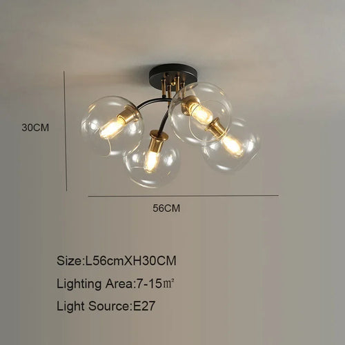 2026 Modern Led Ceiling Lights Transparent Smoke Grey Glass Lampshade Design Black Gold Nordic Ceiling Lamp Bedroom Decoration L