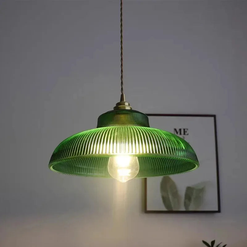 Vintage Glass Pendant Light Green Hanging Lamp Living Room Luminaire Hall Bedroom Dining Table Indoor Fixtures Lustre LED Decor