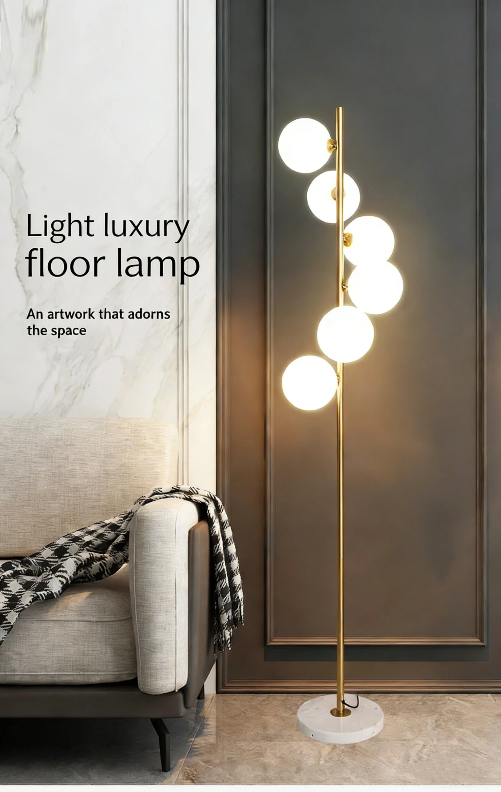 Glass Ball Luxury Floor Lamp Nordic Gold Black Floor Lamp Living Room Bedroom Sofa Modern Home Decor Marble Stand E27 Floor Lamp