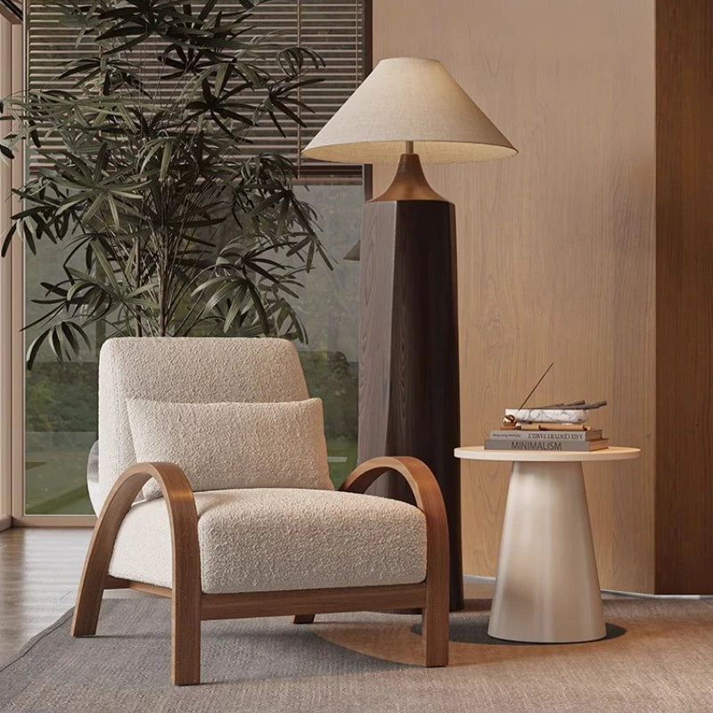 Simple Modern Creative Solid Wood Armchair, Nordic Living Room Sheepfold Velvet Sofa Chair, Designer Fabric Leisure Single Chair