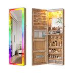 Over the Door Jewelry Organizer with LED Lights, 47.2" Full Length Mirror with Storage, Wall Mounted Jewelry Armoire