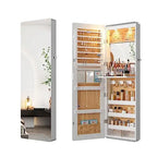 Over the Door Jewelry Organizer with LED Lights, 47.2" Full Length Mirror with Storage, Wall Mounted Jewelry Armoire