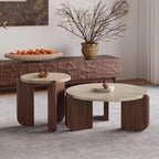Wabi Sabi Minimalist Solid Wood Travertine round Coffee Table Living Room Balcony Small Space Home Decor Novelty New Indoor