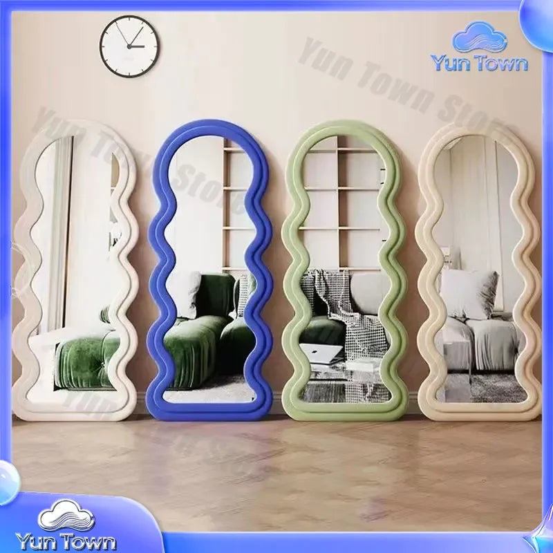 Full-Length Mirror for Home Clothing Store Fitting Room Instagram Floor-To-Ceiling Mirror Cream Standing Mirror Modern