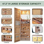 Over the Door Jewelry Organizer with LED Lights, 47.2" Full Length Mirror with Storage, Wall Mounted Jewelry Armoire