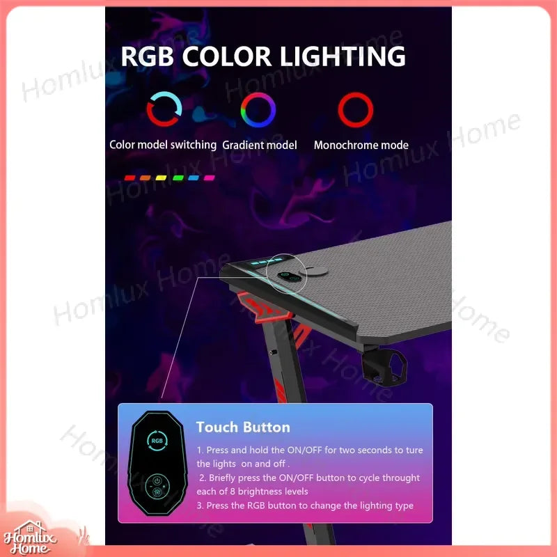 Luxury Modern Multifunctional Gaming Desk for Esports RGB LED Lighting Ergonomic Design Wooden Desktop Steel Frame Computer