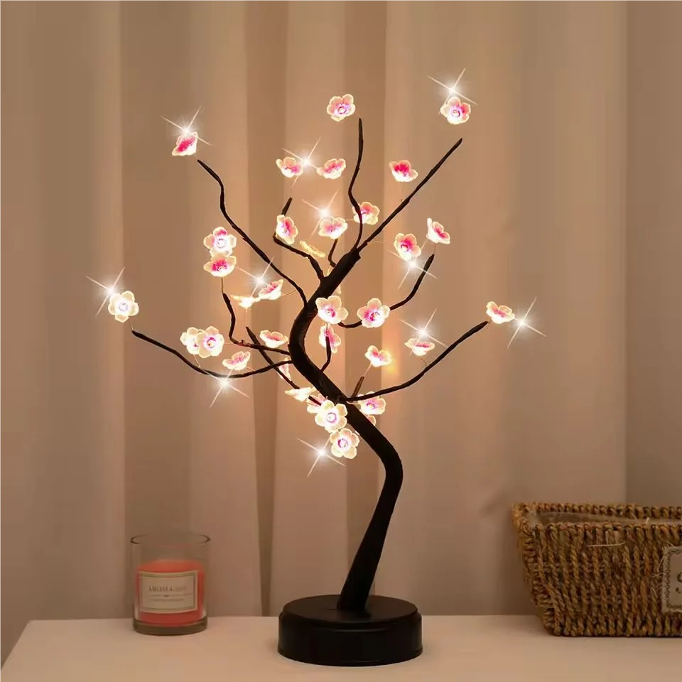 1PC LED Artificial Cherry Tree Bonsai Night Light Usb/Battery Powered Table Lamp Touch Switch Fairy Light for Wedding Home Decor