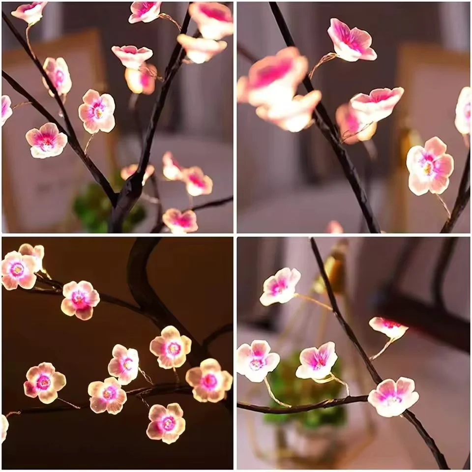1PC LED Artificial Cherry Tree Bonsai Night Light Usb/Battery Powered Table Lamp Touch Switch Fairy Light for Wedding Home Decor