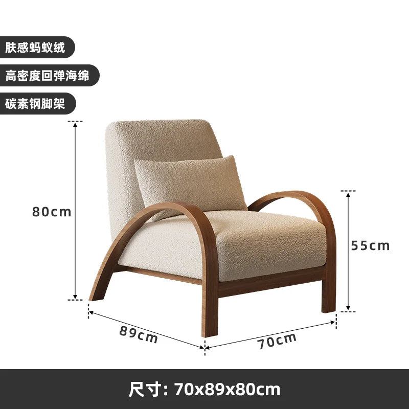 Simple Modern Creative Solid Wood Armchair, Nordic Living Room Sheepfold Velvet Sofa Chair, Designer Fabric Leisure Single Chair