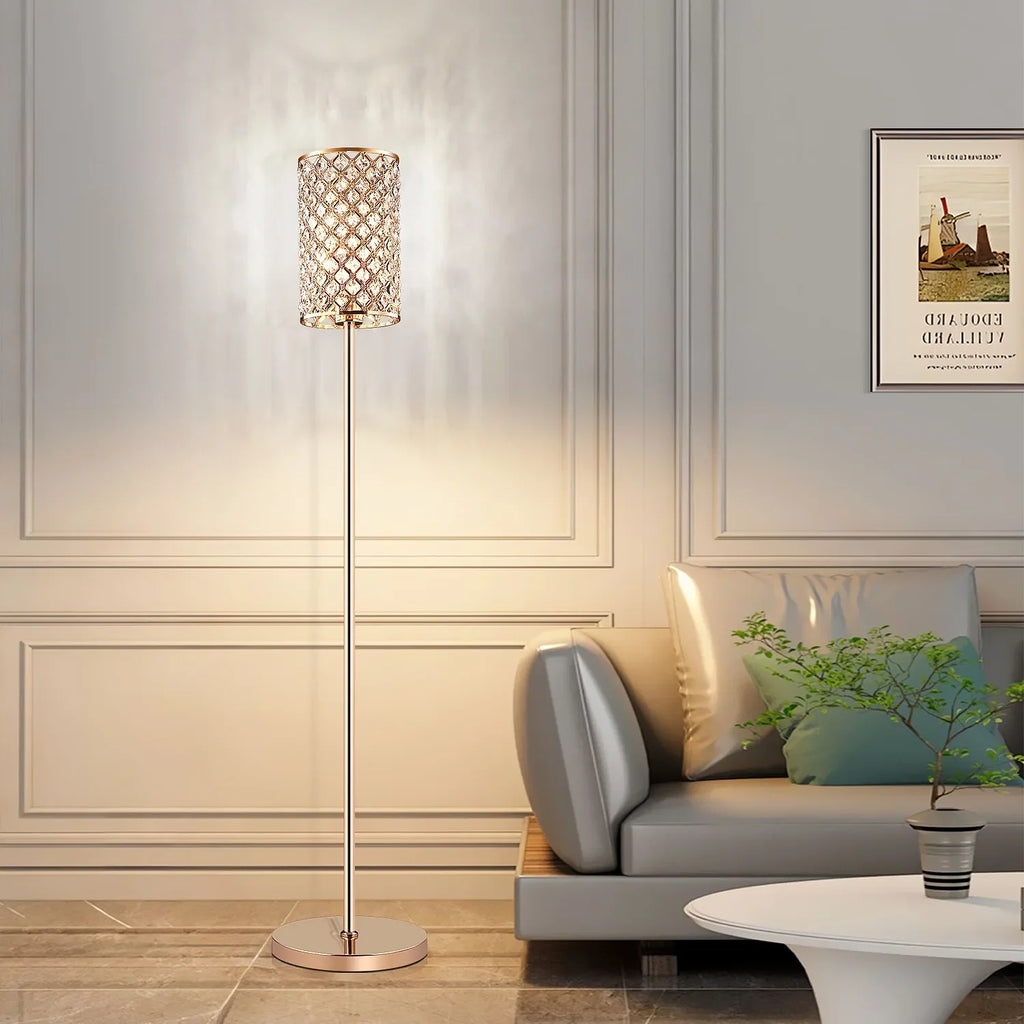 LED Floor Lamp Gold/Silver Luxury Crystal Lampshade Home Bedroom Bedside Decor Light Hotel Living Room Sofa Standing Lamp