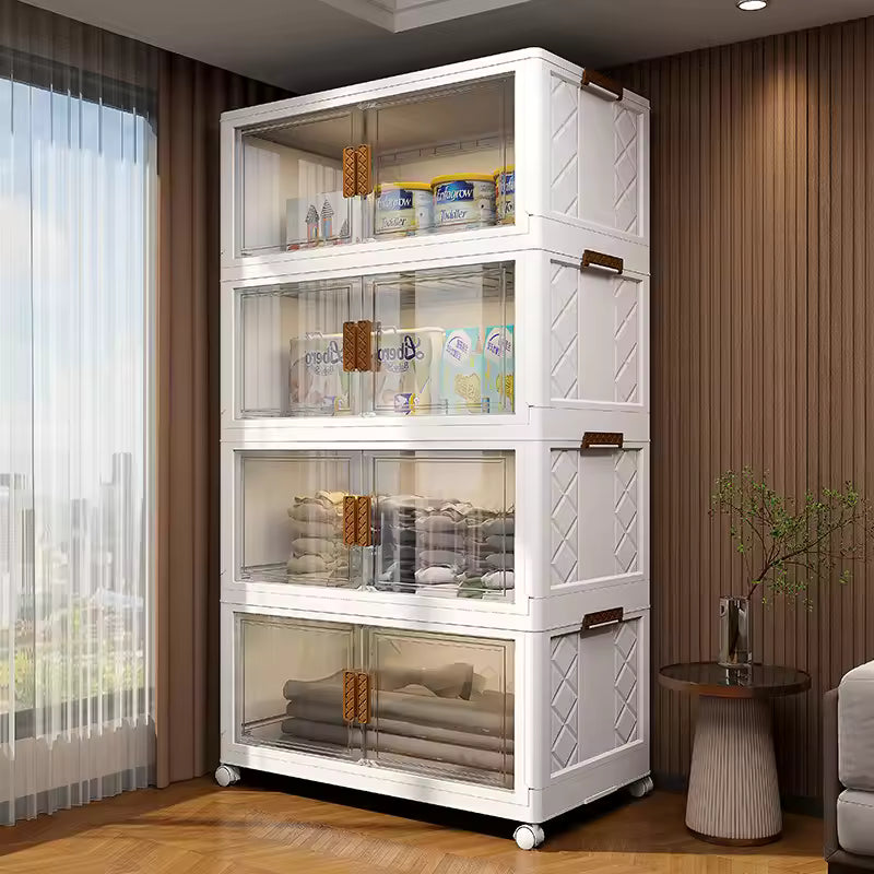 Foldable Storage Cabinet with Shelves for Kitchen, Living Room & Bedroom