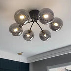 2026 Modern Led Ceiling Lights Transparent Smoke Grey Glass Lampshade Design Black Gold Nordic Ceiling Lamp Bedroom Decoration L