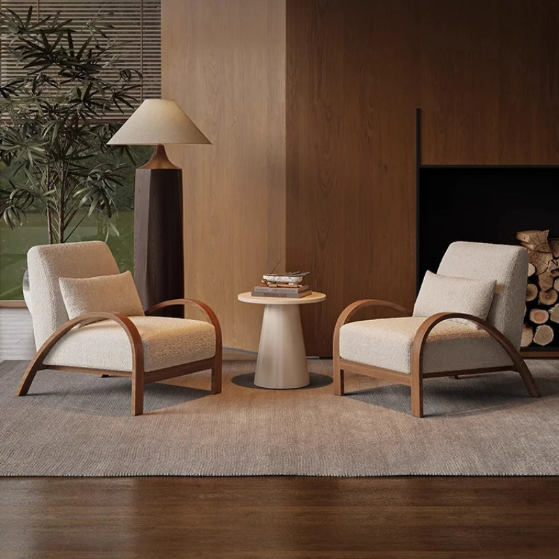 Simple Modern Creative Solid Wood Armchair, Nordic Living Room Sheepfold Velvet Sofa Chair, Designer Fabric Leisure Single Chair