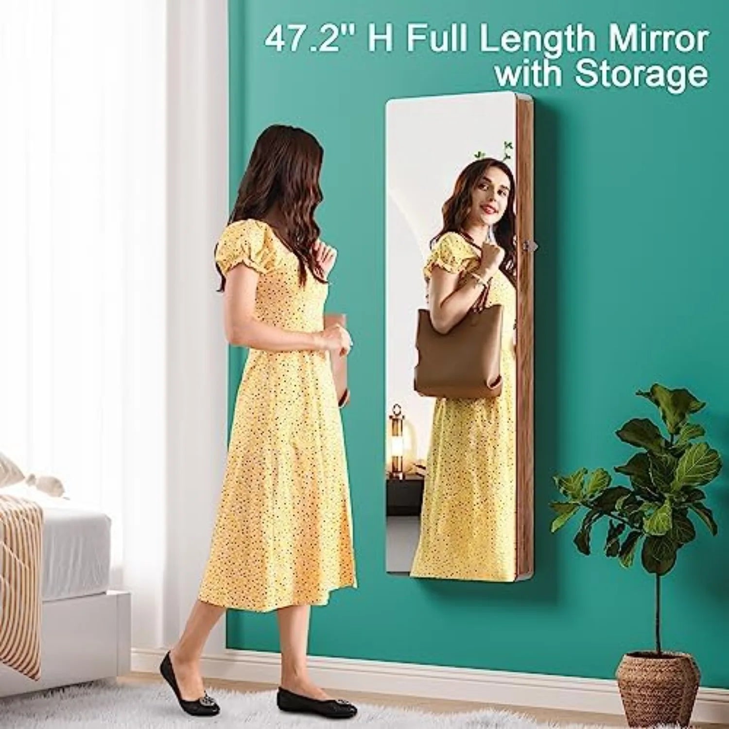 Over the Door Jewelry Organizer with LED Lights, 47.2" Full Length Mirror with Storage, Wall Mounted Jewelry Armoire