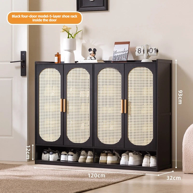 Multi Layer Bamboo Antique Style Shoe Cabinet, Rattan Breathable Shoe Cabinet, Living Room Kitchen Dining Room Storage Cabinet