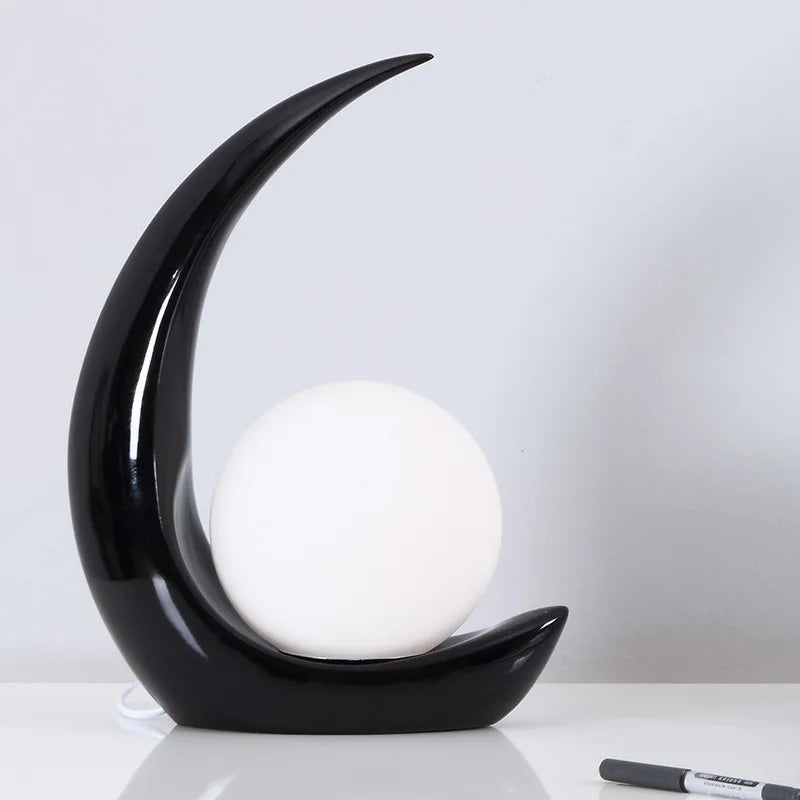 Moon Resin Bedroom Bedside Lamp Modern Simple Living Room Study Desk Lamp Creative Resin Table Lamp
