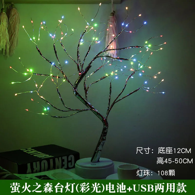 LED Birch Tabletop Bonsai Tree Night Light Christmas Decorate Lamp 8Modes Usb/Battery Bedside Room Decorative Fairy for Room