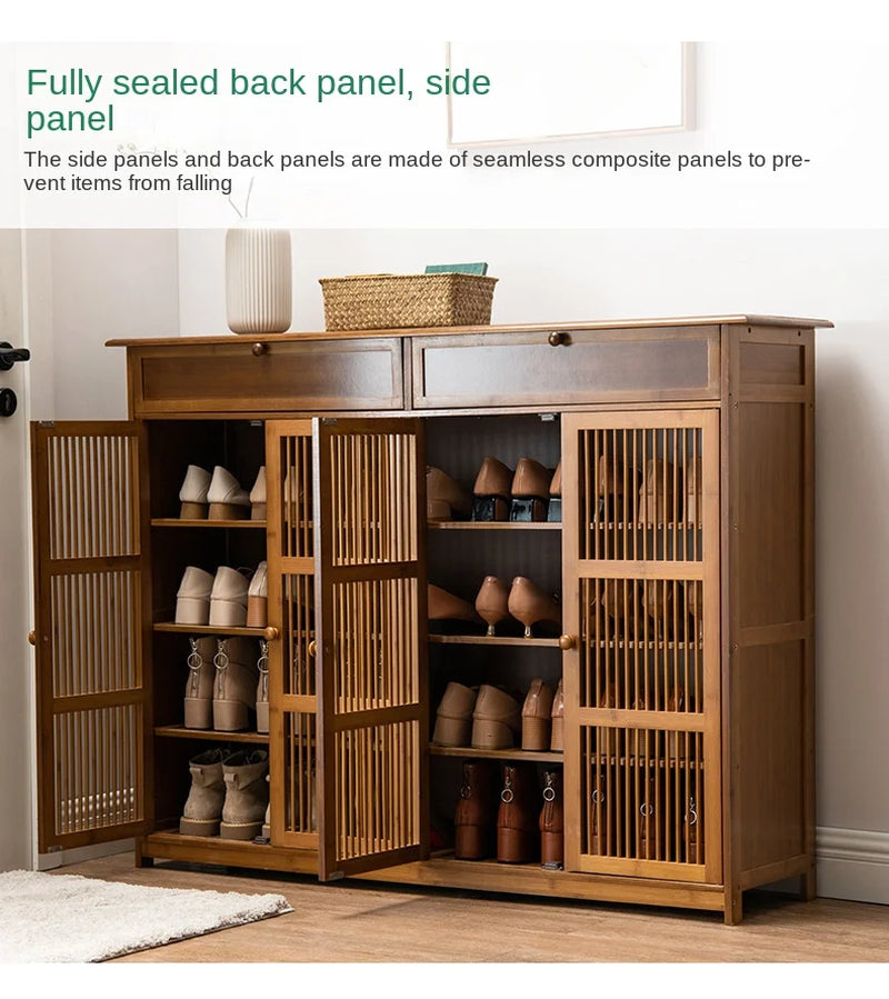 Bamboo Shoe Cabinet Multi-Layer Storage for Small Apartment Corridor Door Living Room Dustproof Household Organizer
