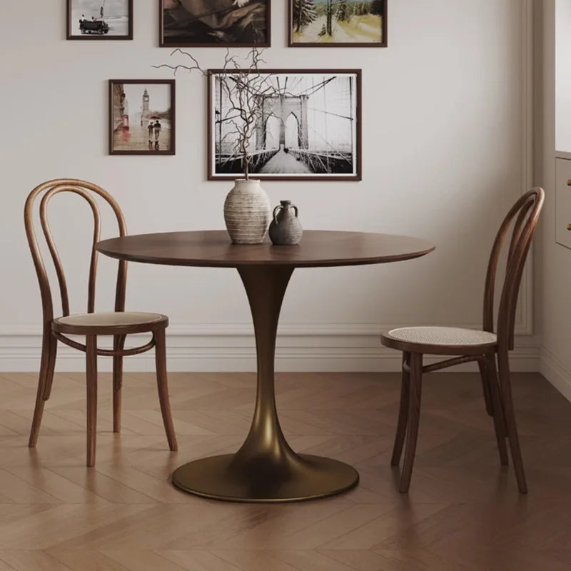 Solid Wood Small round Table French Retro Household Small Apartment Coffee Negotiation Table Walnut Medieval Tulip Dining Table