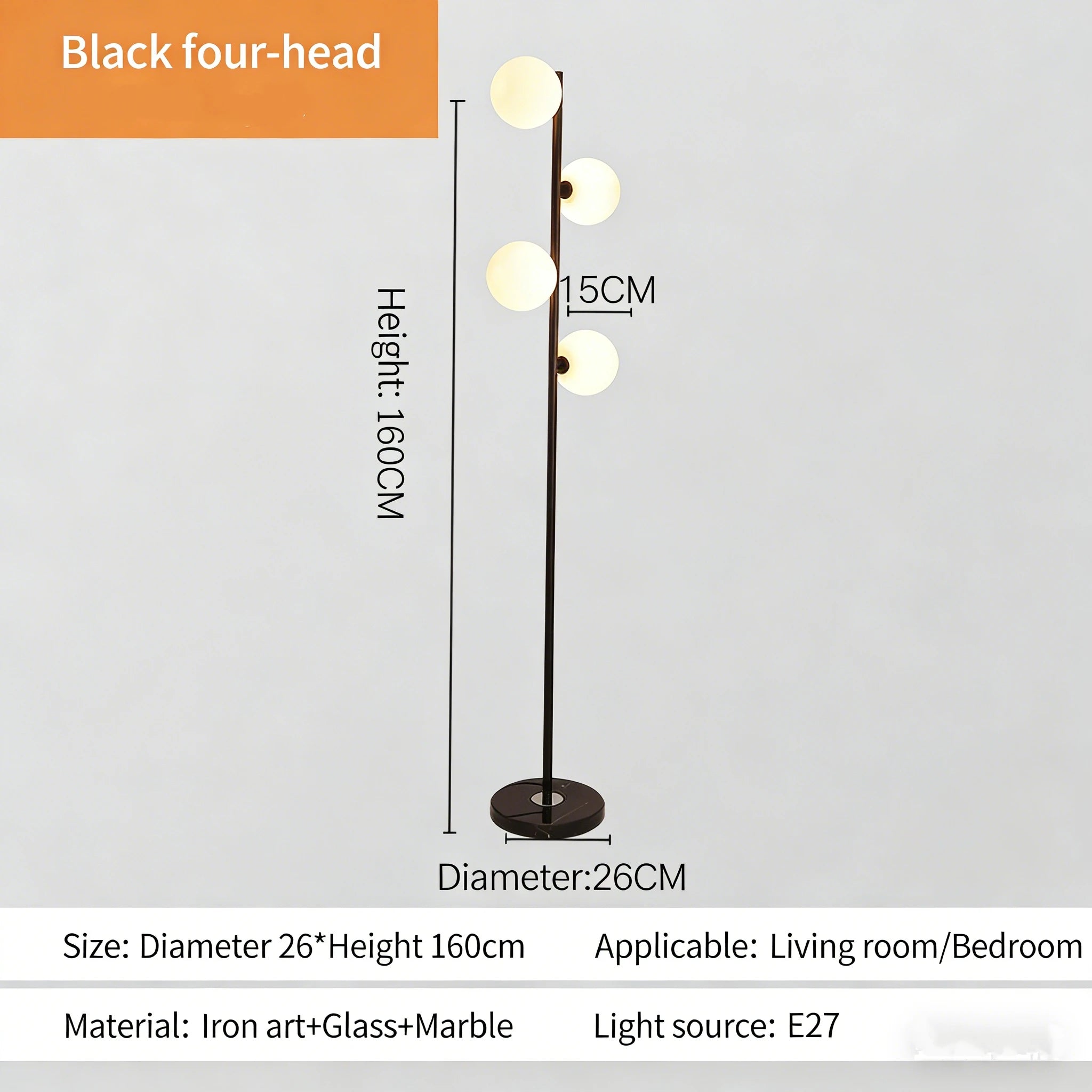 Glass Ball Luxury Floor Lamp Nordic Gold Black Floor Lamp Living Room Bedroom Sofa Modern Home Decor Marble Stand E27 Floor Lamp